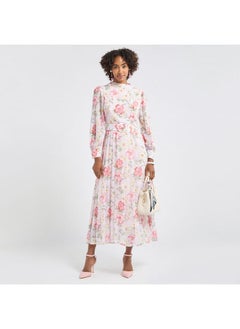 FAV All-Over Print A-line Dress with Long Sleeves and Belt  - Image 2