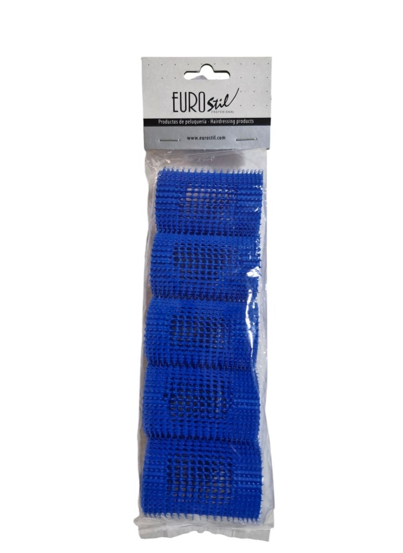 EUROSTIL - EUROSTIL Bag of 5 pcs BLUE LOOPS Hair Rollers 45mm - 00047 - Image 1