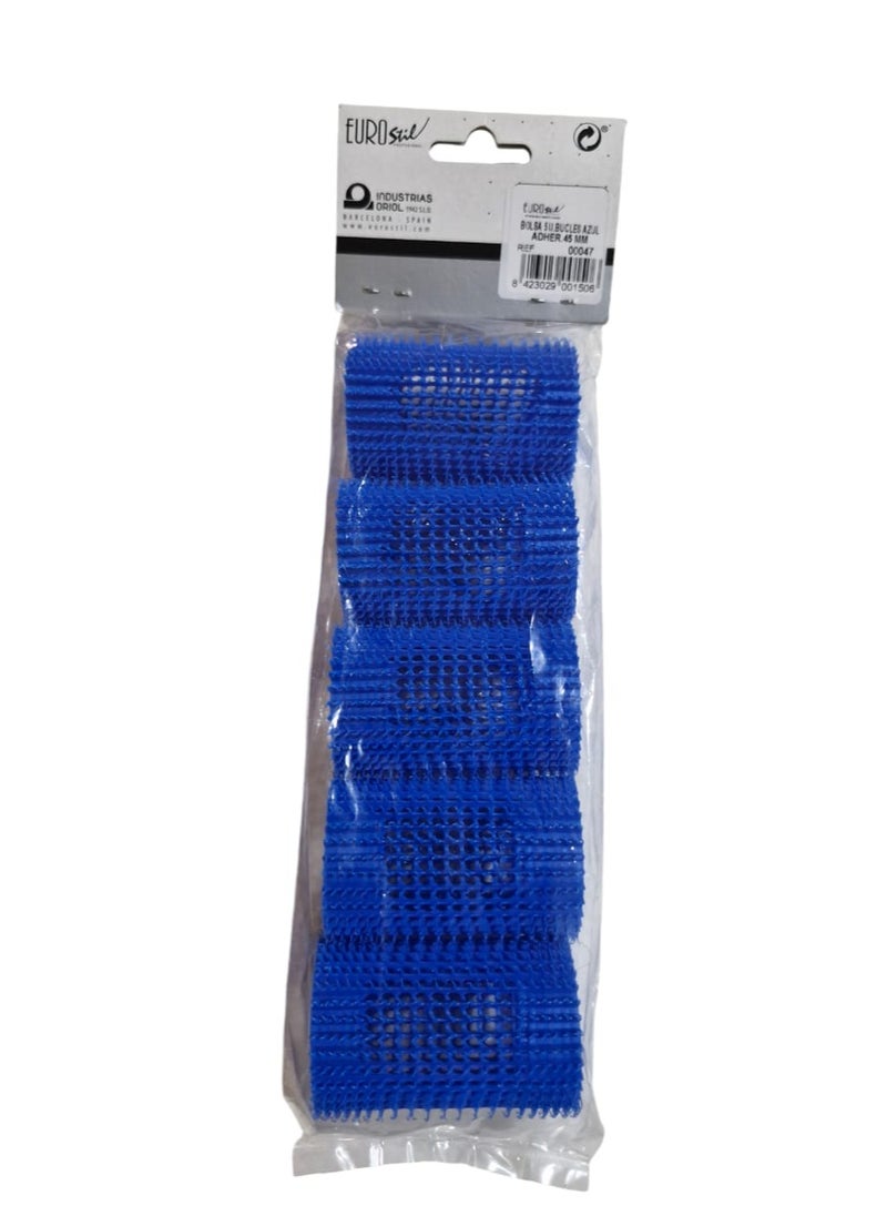 EUROSTIL - EUROSTIL Bag of 5 pcs BLUE LOOPS Hair Rollers 45mm - 00047 - Image 1