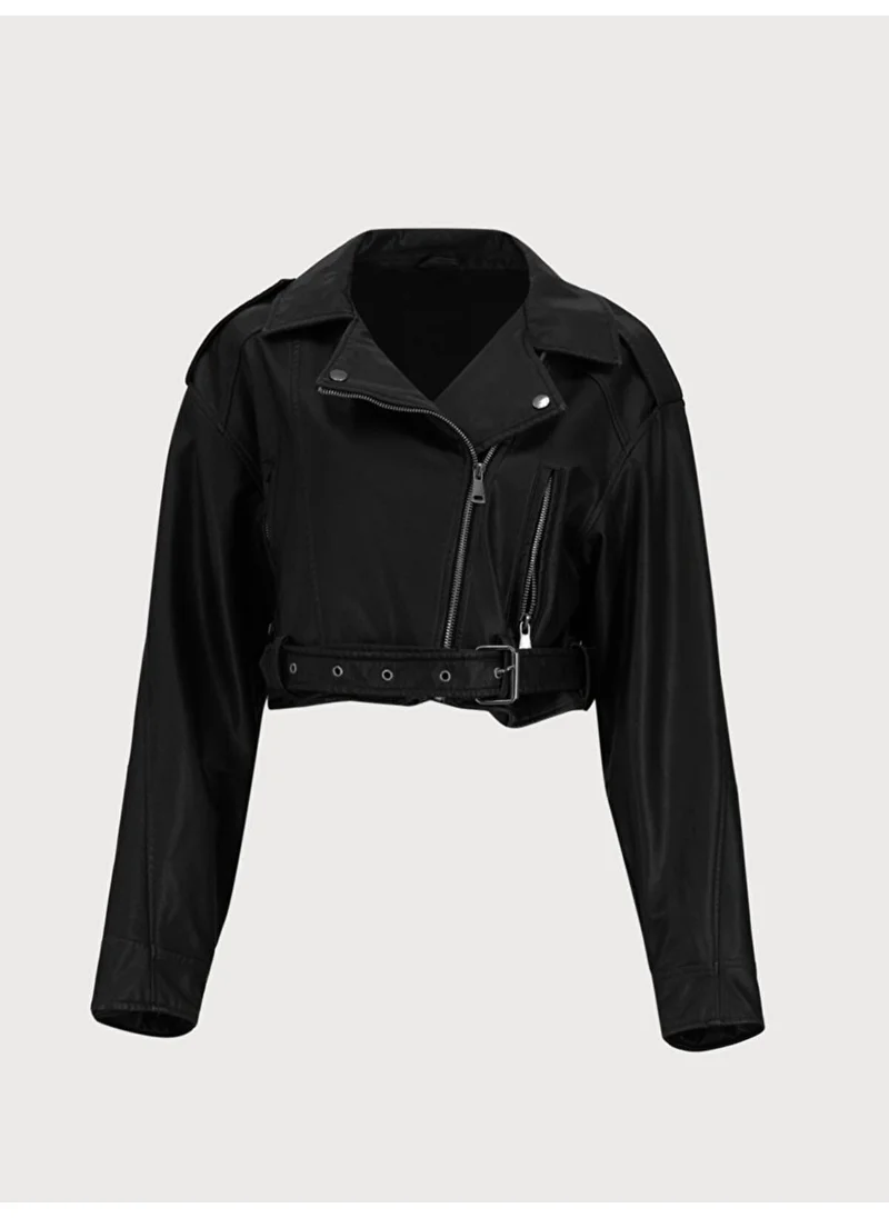 إل تي بي Faded Effect Cuban Collar Zippered Black Jacket