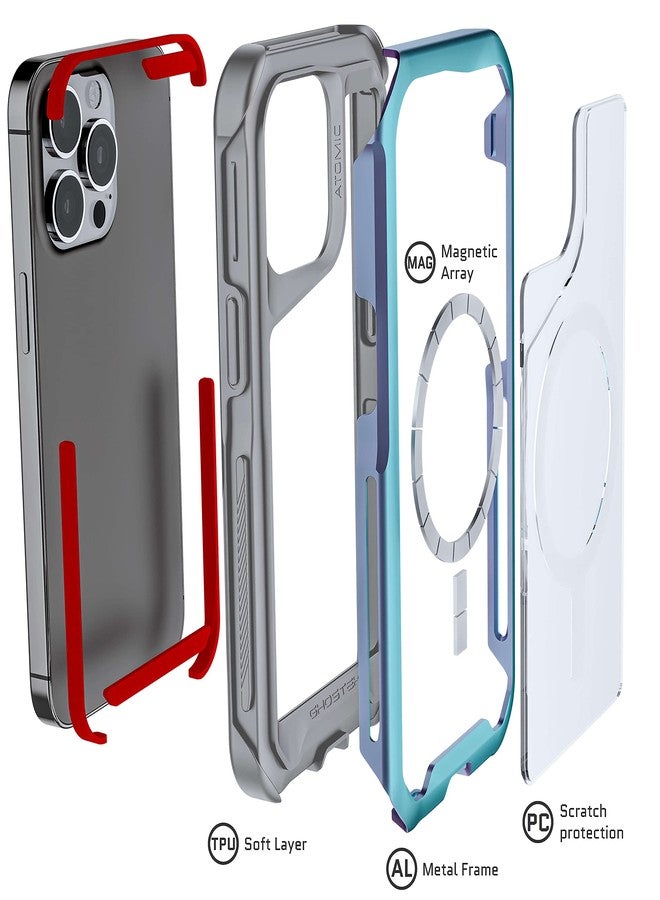 جوستك جراب Ghostek ATOMIC النحيف لهاتف Apple iPhone 13 Pro مع حلقة مغناطيسية MagSafe مدمجة، ظهر شفاف بتصميم متقزح، غطاء واقٍ معدني من الألومنيوم، مصمم لهاتف Apple iPhone 13 Pro (6.1 بوصة) لعام 2021 (بريزماتيك). - Image 3