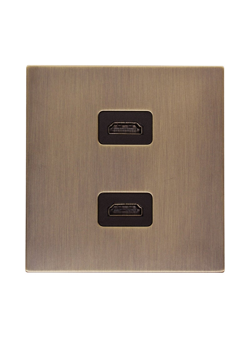 Donmarco - Double HDMI Socket – Ultra Slim Stainless Steel Panel , Fire-Resistant , 3-Year Warranty (Light Antique Brass) - Image 1