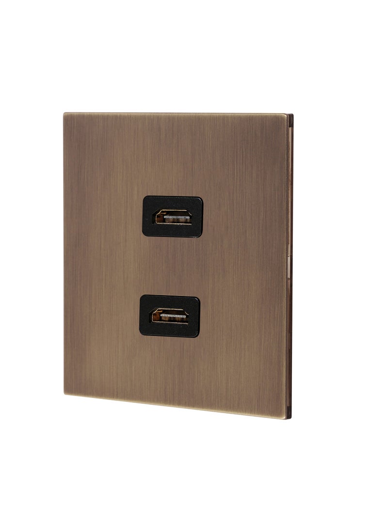 Donmarco - Double HDMI Socket – Ultra Slim Stainless Steel Panel , Fire-Resistant , 3-Year Warranty (Light Antique Brass) - Image 1