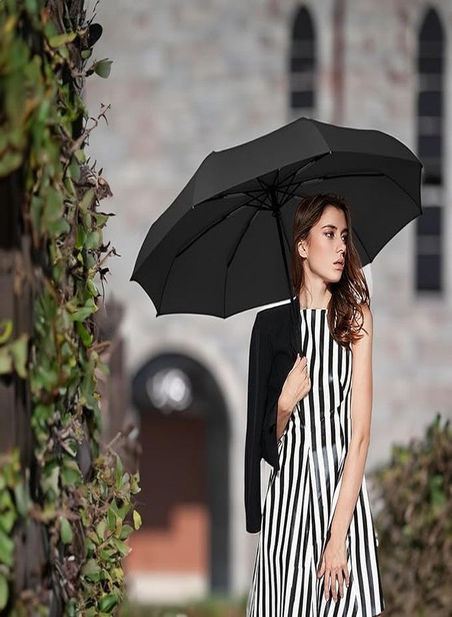 PUSHKH Auto Open Rain Umbrella Automatic Folding Umbrella, Auto Open/Close Windproof and Waterproof Folding Compact Umbrella with Sun Protection & UV Protection, Black - Image 2