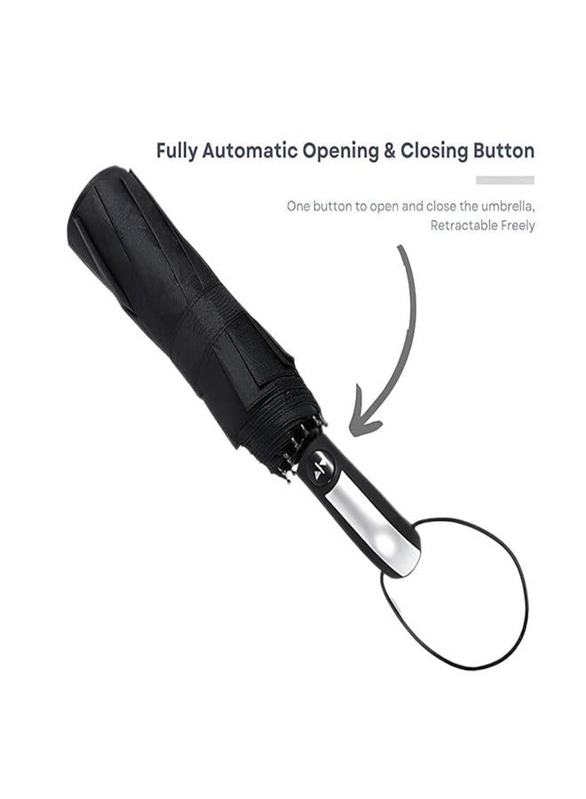PUSHKH Auto Open Rain Umbrella Automatic Folding Umbrella, Auto Open/Close Windproof and Waterproof Folding Compact Umbrella with Sun Protection & UV Protection, Black - Image 3