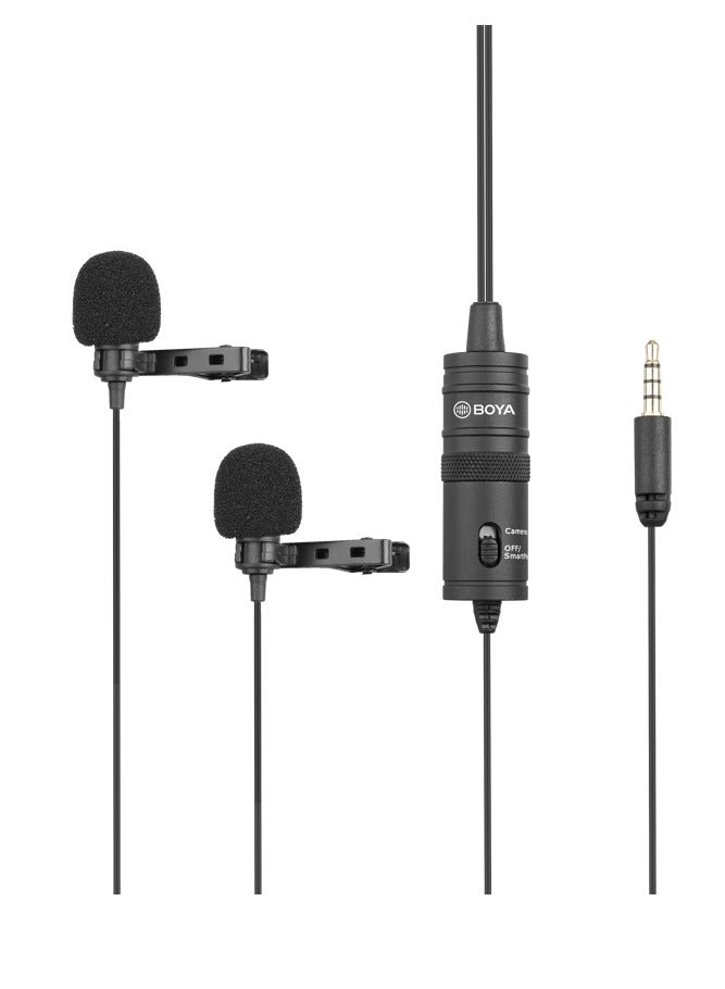 BOYA BY-M1DM Dual Microphone, Dual Head Capacitor Audio Recorder for iPhone Android DSL LR Canon Nikon Camera, Extra, Black - Image 1