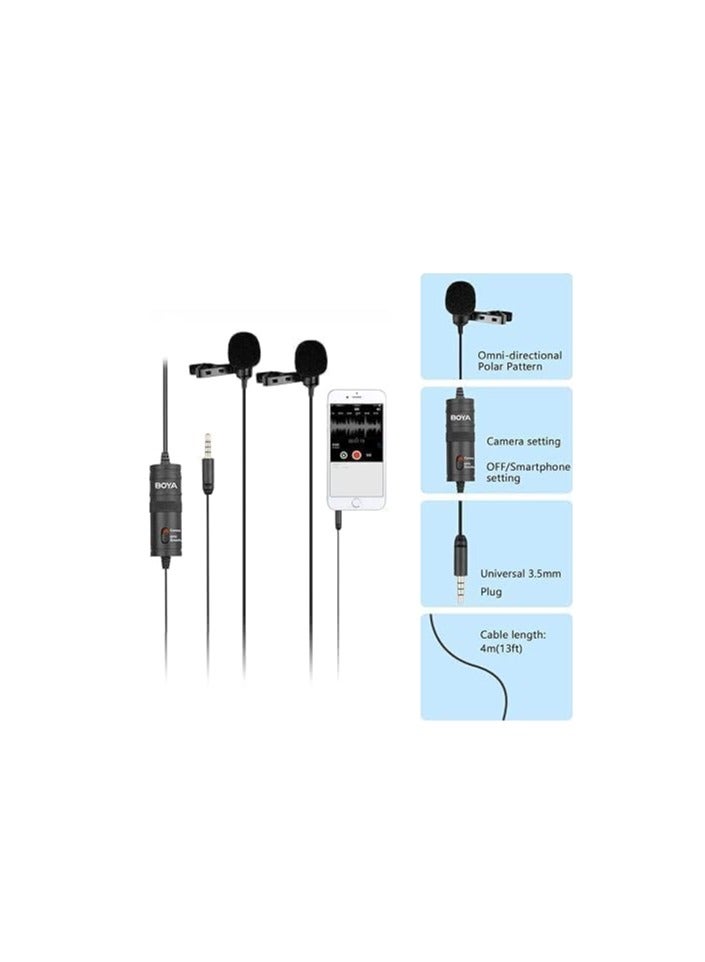 BOYA BY-M1DM Dual Microphone, Dual Head Capacitor Audio Recorder for iPhone Android DSL LR Canon Nikon Camera, Extra, Black - Image 3