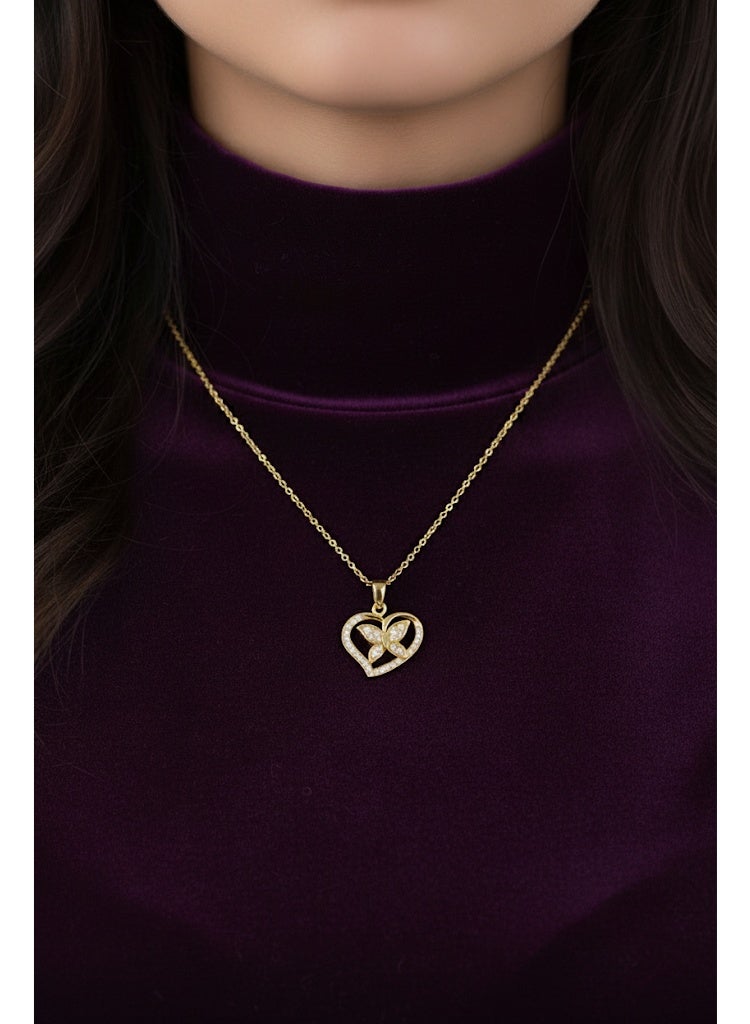 فلافي عقد نسائي بدلاية قلب وفراشة مرصعة بالكريستال – لمسة راقية - Image 1