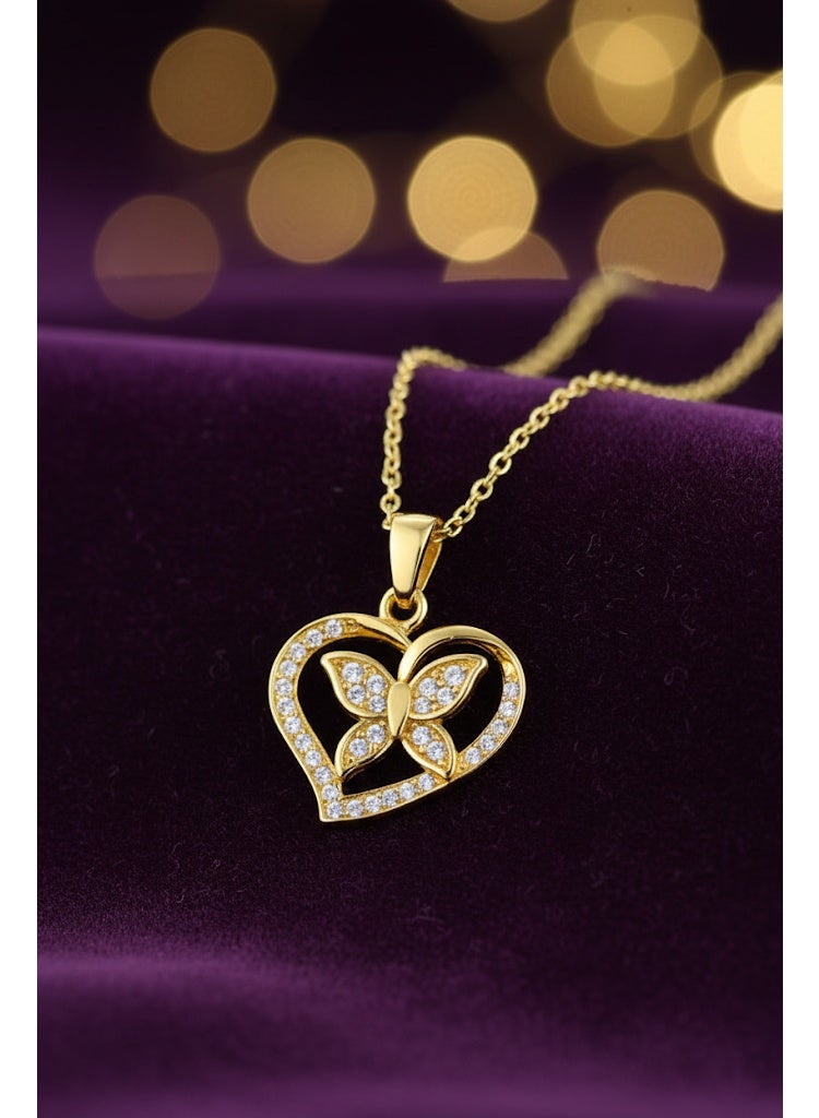 فلافي عقد نسائي بدلاية قلب وفراشة مرصعة بالكريستال – لمسة راقية - Image 2
