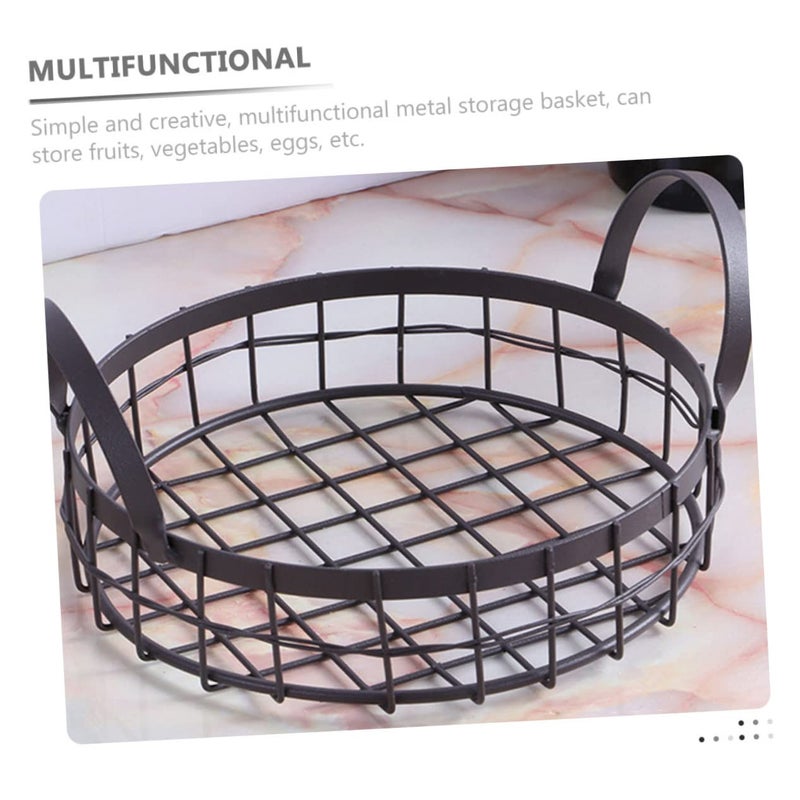 Vintage Metal Countertop Basket With Handle Hollow Design For Fruit Snacks Storage - Image 5