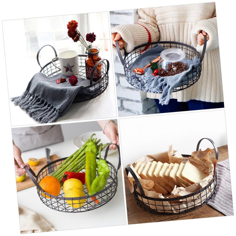 Vintage Metal Countertop Basket With Handle Hollow Design For Fruit Snacks Storage - Image 4