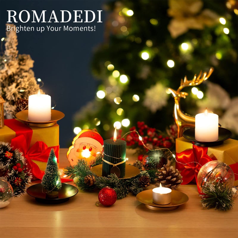 Romadedi Iron Plate Candle Holder - Black Candle Holders for Pillar Candles, Set of 2 Small Candle Tray Pillar Candle Holder Metal Candle Stand for Coffee Table Decor, Wedding, Party, Home Decor - Image 4