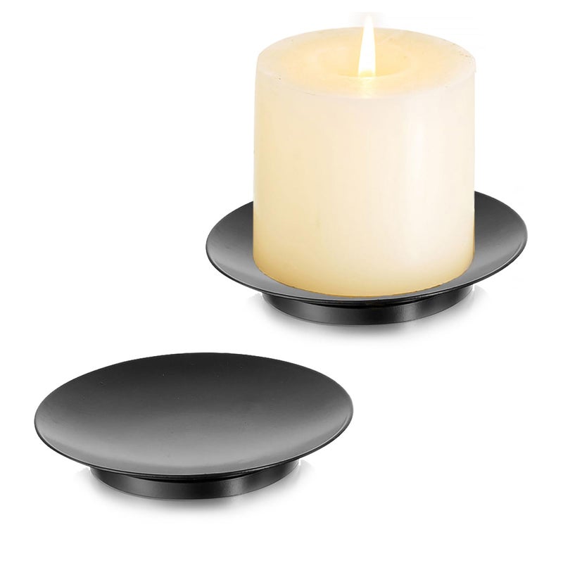 Romadedi Iron Plate Candle Holder - Black Candle Holders for Pillar Candles, Set of 2 Small Candle Tray Pillar Candle Holder Metal Candle Stand for Coffee Table Decor, Wedding, Party, Home Decor - Image 1