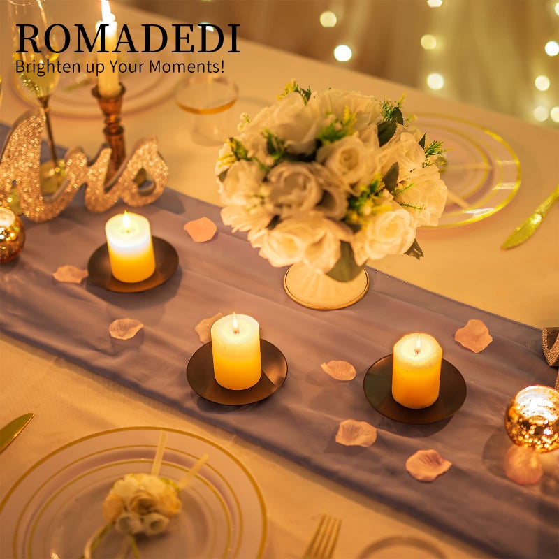 Romadedi Iron Plate Candle Holder - Black Candle Holders for Pillar Candles, Set of 2 Small Candle Tray Pillar Candle Holder Metal Candle Stand for Coffee Table Decor, Wedding, Party, Home Decor - Image 2