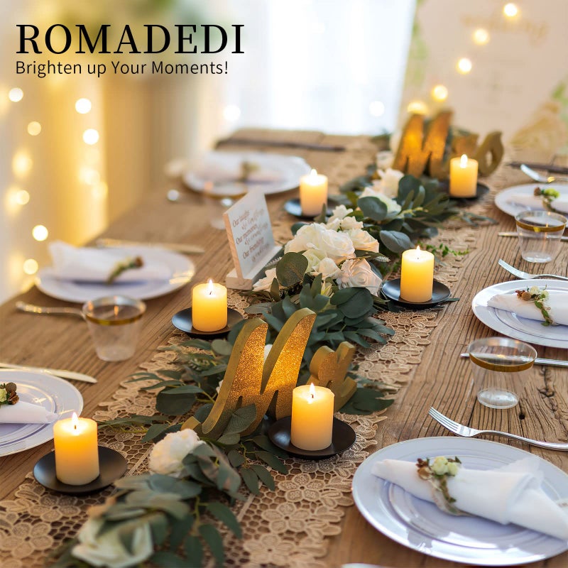 Romadedi Iron Plate Candle Holder - Black Candle Holders for Pillar Candles, Set of 2 Small Candle Tray Pillar Candle Holder Metal Candle Stand for Coffee Table Decor, Wedding, Party, Home Decor - Image 3