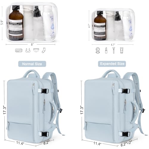 Hanples Large Travel Backpack for Women, 40L Carry on Luggage Backpack, 17 Inch Laptop Backpack with USB Charging Port, Waterproof Casual Bag Gift for Men with 2 Toiletry Bags (Light Blue) - Image 4