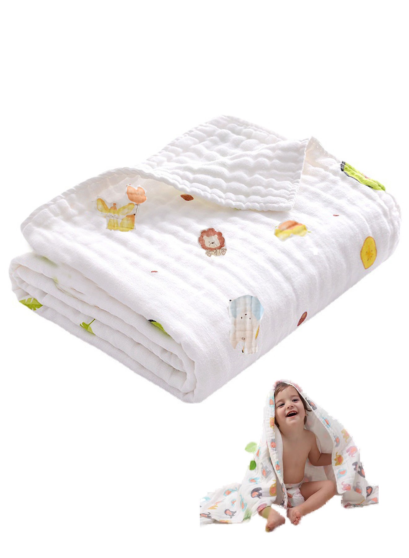 110*110cm Enlarged Super Soft Thickened Baby Bath Towel Baby Pure Cotton Bath Towels Unisex Newborn Baby Bath Towel 6-Layer Muslin Cotton Infant Blanket Toddlers Shower Bath Towels Super Absorb