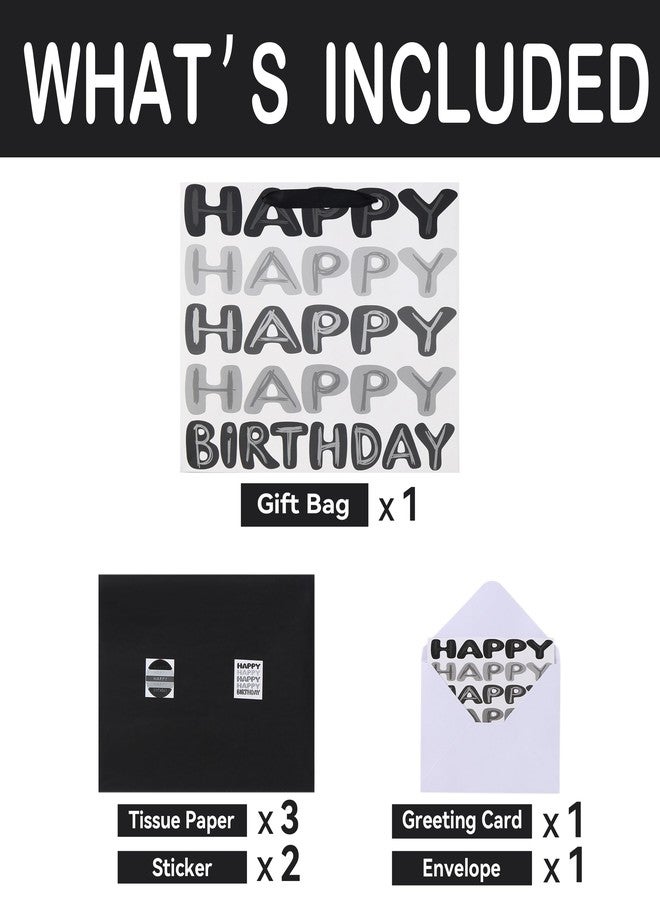 Qirrmiy 16.5" Extra Large Black Happy Birthday Gift Bag Set with Handles, Greeting Card, Tissue Papers and Stickers for Men Boys Kids Teens, Words Design, 1 Pcs - Image 3