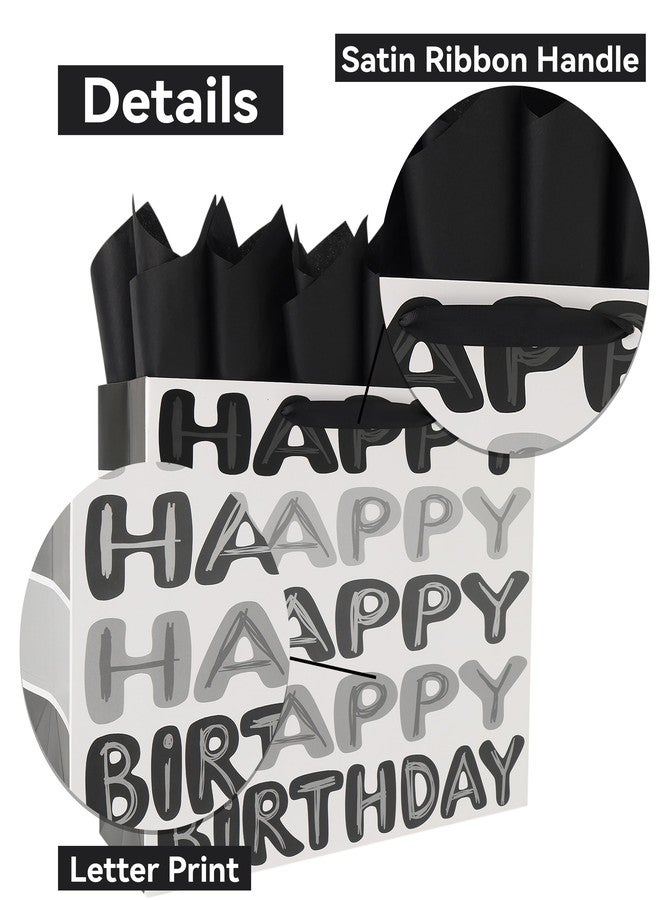 Qirrmiy 16.5" Extra Large Black Happy Birthday Gift Bag Set with Handles, Greeting Card, Tissue Papers and Stickers for Men Boys Kids Teens, Words Design, 1 Pcs - Image 4
