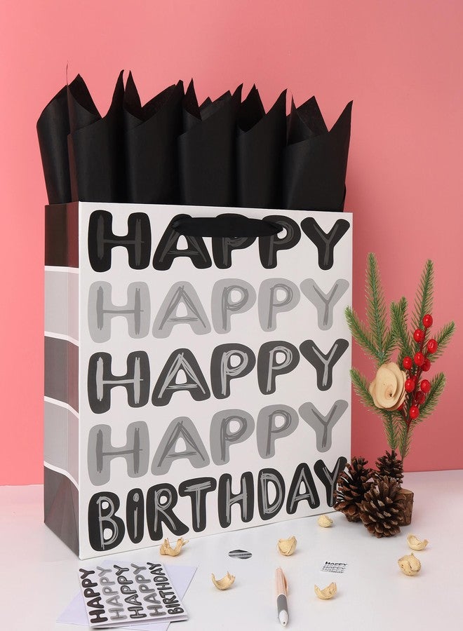 Qirrmiy 16.5" Extra Large Black Happy Birthday Gift Bag Set with Handles, Greeting Card, Tissue Papers and Stickers for Men Boys Kids Teens, Words Design, 1 Pcs - Image 5