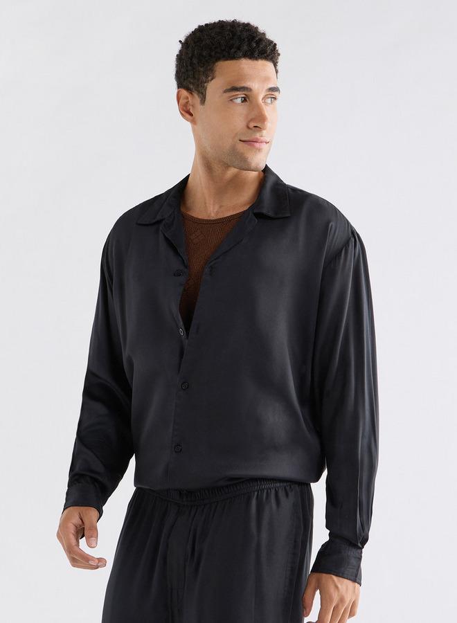 سبلاش فيڤ قميص سادة بقصة عادية وياقة كامب وأكمام طويلة - Image 1