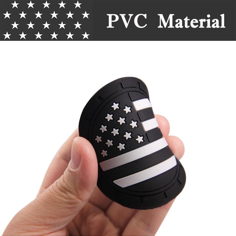 ACODABLEM 2 Pack Car Cup Holder Coaster, 2.75 Inch American Flag Soft Rubber Pad Set Round Auto Cup Holder Insert Drink Coaster Car Interior Accessories (Black White) - Image 4