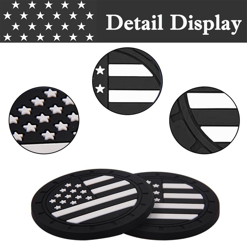 ACODABLEM 2 Pack Car Cup Holder Coaster, 2.75 Inch American Flag Soft Rubber Pad Set Round Auto Cup Holder Insert Drink Coaster Car Interior Accessories (Black White) - Image 5