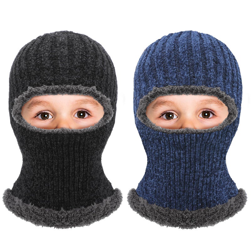Jeere 2 Pcs Winter Ski Mask for Kids Face Cover Knitted Balaclava Ski Plush Mask for Boys Outdoor Sport Bike Cycling(Black and Navy Blue) - Image 1