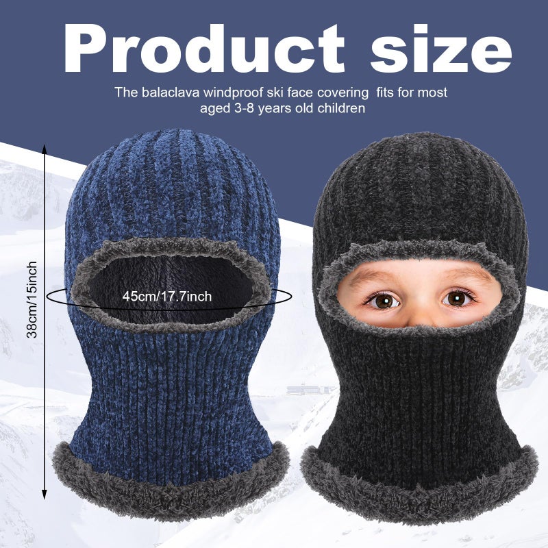 Jeere 2 Pcs Winter Ski Mask for Kids Face Cover Knitted Balaclava Ski Plush Mask for Boys Outdoor Sport Bike Cycling(Black and Navy Blue) - Image 2