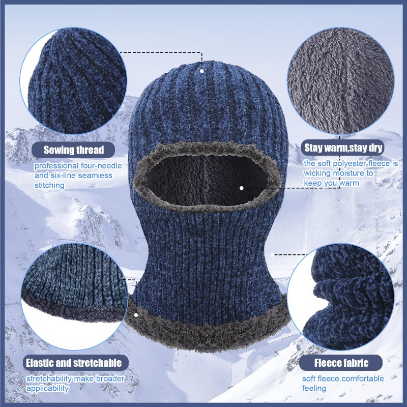 Jeere 2 Pcs Winter Ski Mask for Kids Face Cover Knitted Balaclava Ski Plush Mask for Boys Outdoor Sport Bike Cycling(Black and Navy Blue) - Image 3