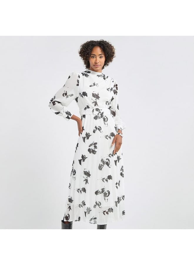 FAV - All-Over Print A-line Dress with Long Sleeves and Belt - Image 1