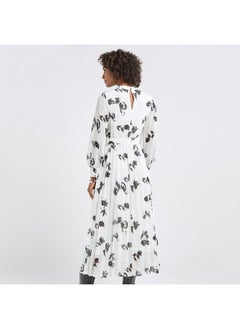 FAV All-Over Print A-line Dress with Long Sleeves and Belt  - Image 3