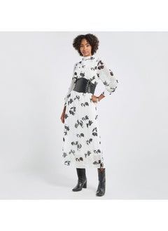 FAV All-Over Print A-line Dress with Long Sleeves and Belt  - Image 2