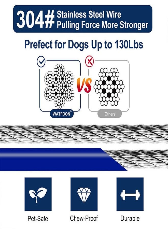 WATFOON Dog Leads for Yard 35ft 45ft 55ft 65ft 75ft Tie Out Cable Runner Steel Tie-Out Heavy Duty Tether Chew Proof Long Dog Chains for Outside, Camping,Park (Blue, 55ft) - Image 2