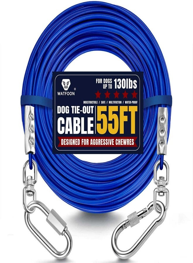WATFOON Dog Leads for Yard 35ft 45ft 55ft 65ft 75ft Tie Out Cable Runner Steel Tie-Out Heavy Duty Tether Chew Proof Long Dog Chains for Outside, Camping,Park (Blue, 55ft) - Image 1