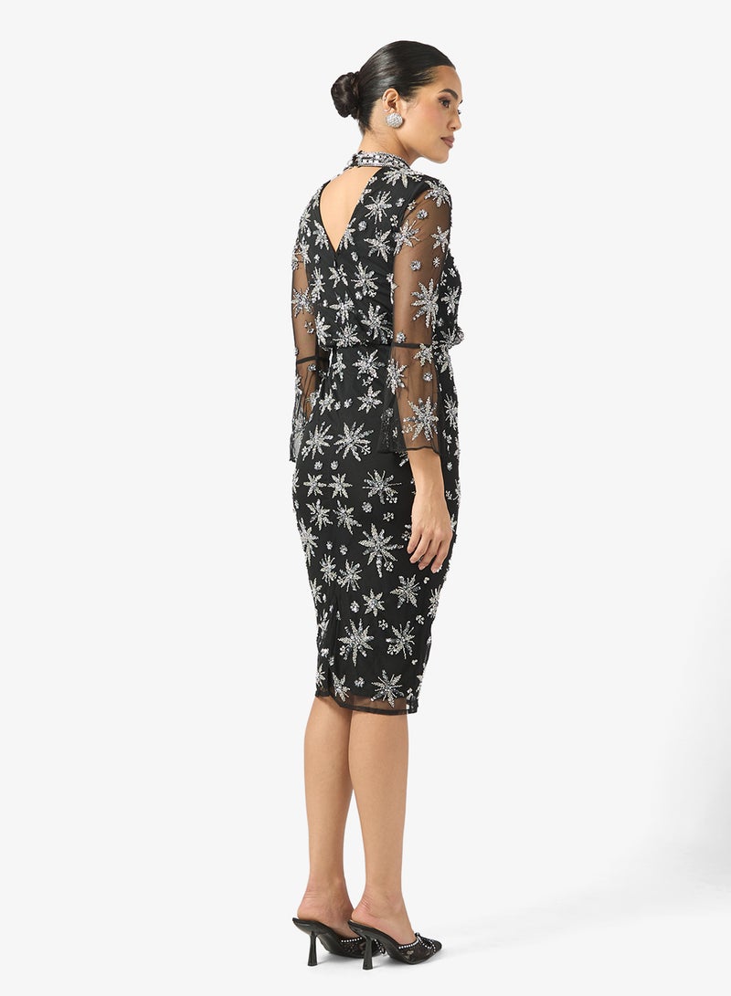 Frock and Frill Embellished Stright Sleeve  Midi Dress - Image 2