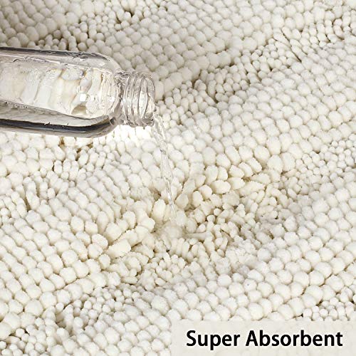 Turquoize Chenille Bath Rug - Non Slip, Absorbent, Thick Shaggy Mat for Bathroom, 47x17 inches, Cream - Image 4