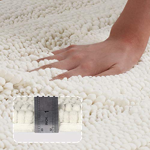 Turquoize Chenille Bath Rug - Non Slip, Absorbent, Thick Shaggy Mat for Bathroom, 47x17 inches, Cream - Image 2
