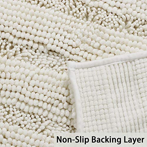 Turquoize Chenille Bath Rug - Non Slip, Absorbent, Thick Shaggy Mat for Bathroom, 47x17 inches, Cream - Image 3