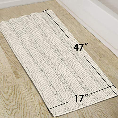 Turquoize Chenille Bath Rug - Non Slip, Absorbent, Thick Shaggy Mat for Bathroom, 47x17 inches, Cream - Image 5