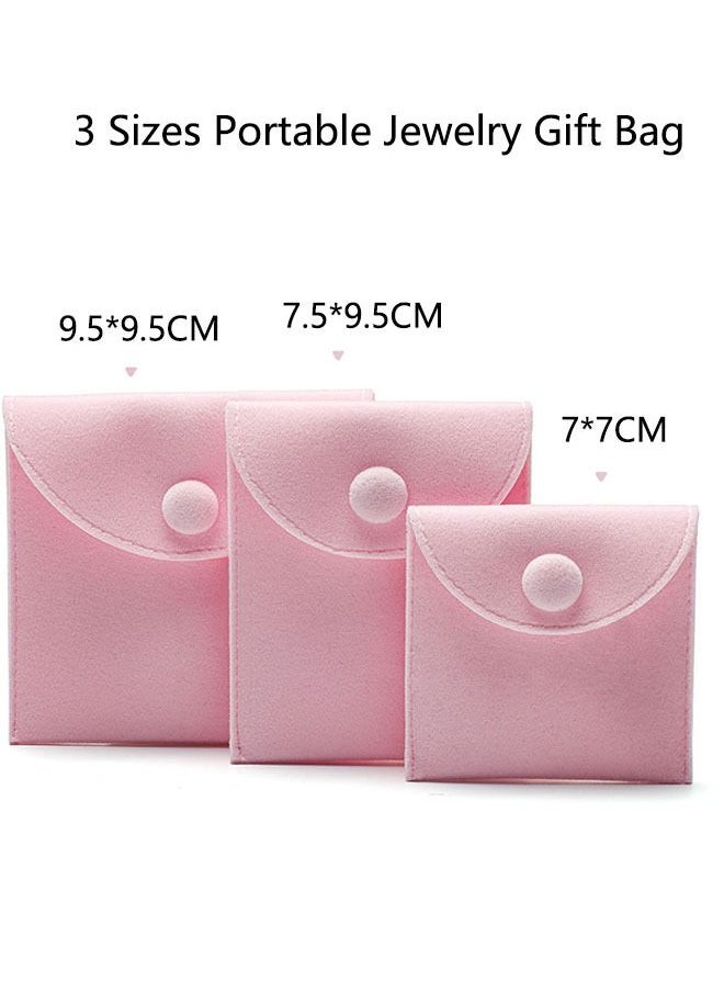 Ant - 3-Piece Velvet Jewelry Pouch Storage Bags, 3 Sizes Portable Jewelry Gift Bag With Snap Button, for Rings Bracelets Necklaces Earrings Packing(Pink) - Image 1