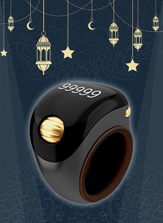 Muslim Adjustable Tasbeeh Counter | Smart Zikr Ring with Type-C Charging + Vibration Reminder + OLED Screen Black  - Image 1