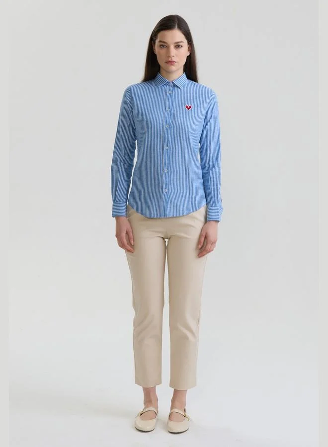 FELIX HARDY Sax Women's Cotton Linen Blend Long Sleeve Blouse Shirt for Women | Best Price UAE