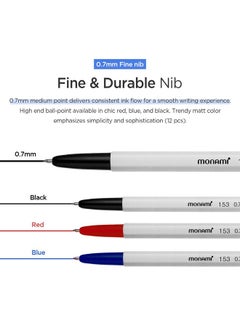 Monami Retractable Ballpoint Pens, Fine Point Ball Pen (0.7Mm), 12 Count, Oil-Based Ink Pens, For Smooth Correction, Office, School, Clean Writing, Study, Note Taking, Precision, Fine Line, Red  - Image 3