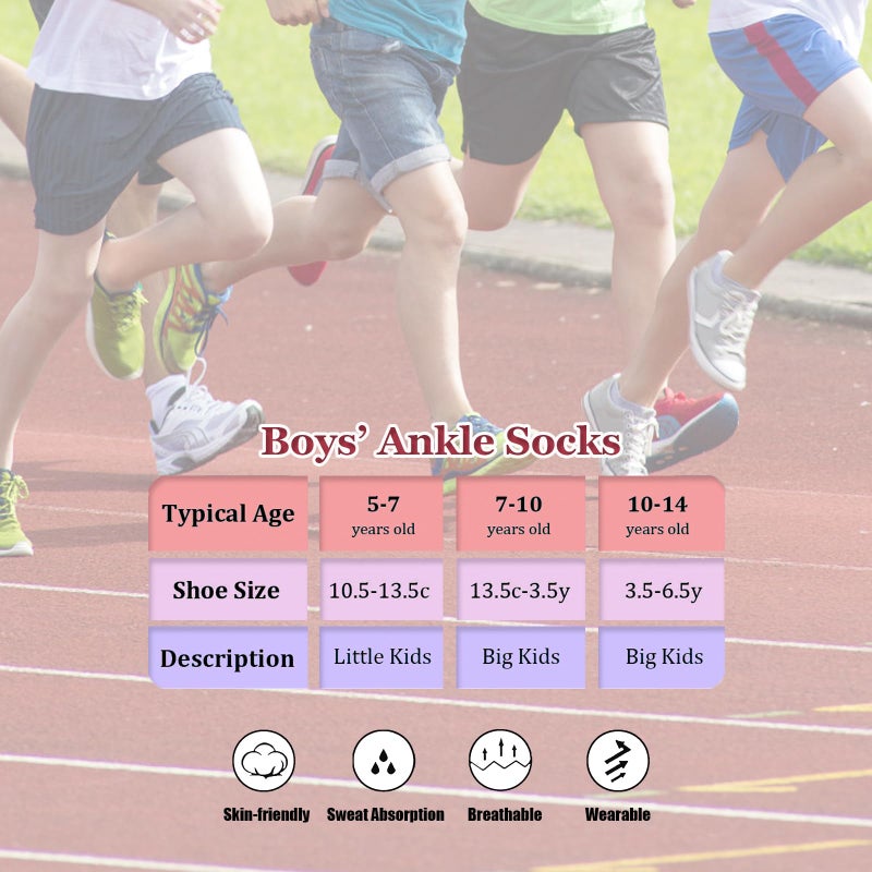 Bemeol Boys Socks 18 Pairs Ankle Socks Boy Running Athletic Sock Low Cut Ankle Sock for Little Big Kids(10-14 Years) - Image 2