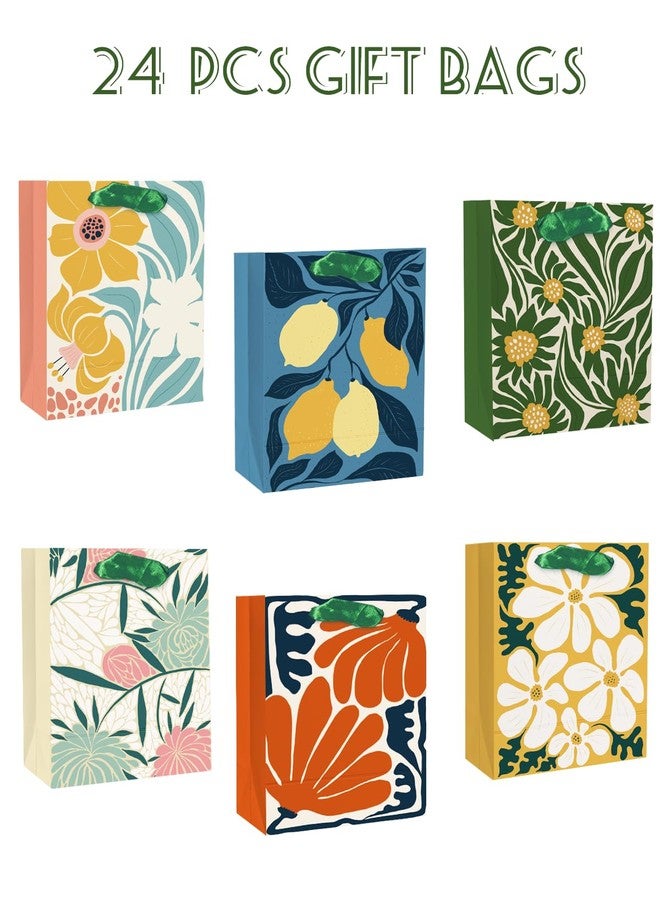 qiqee 7.9"x4.3"x9.6" 24PCS Clash Flowers Paper Gift Bags with Tissue Paper Handles Medium Size Bags（48pcs Tissue Paper ） - Image 2