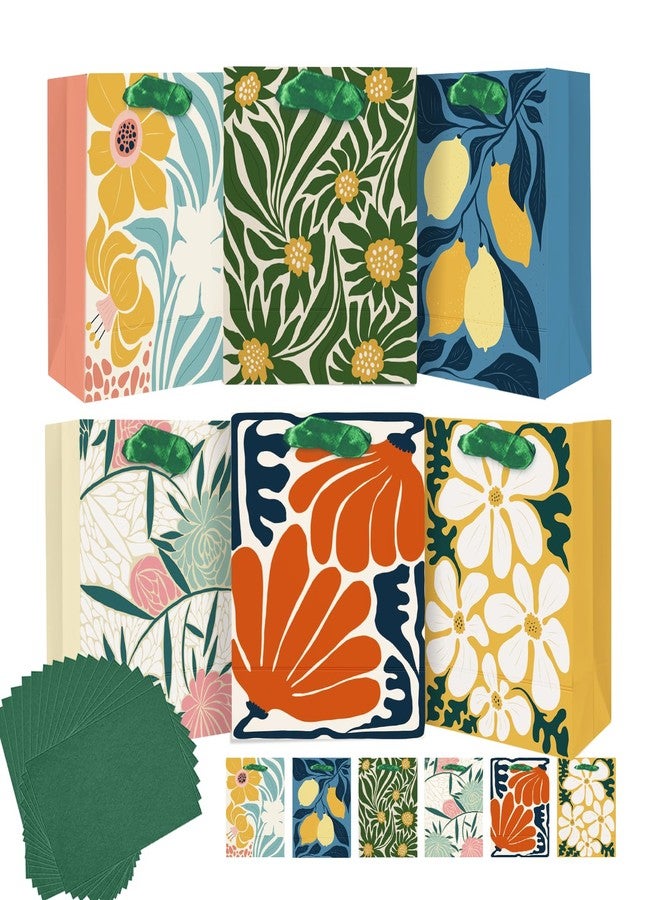 qiqee 7.9"x4.3"x9.6" 24PCS Clash Flowers Paper Gift Bags with Tissue Paper Handles Medium Size Bags（48pcs Tissue Paper ） - Image 1
