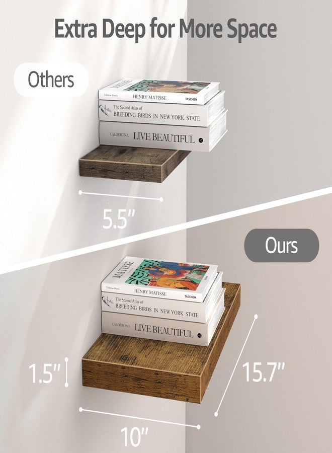 QEEIG 10" Deep Floating Shelves for Wall - 10 x 16 inch Book Shelf Bathroom Bedroom Kitchen Living Room Hanging Bookshelf Farmhouse Set of 3, Rustic Brown (025-40BN3) - Image 2