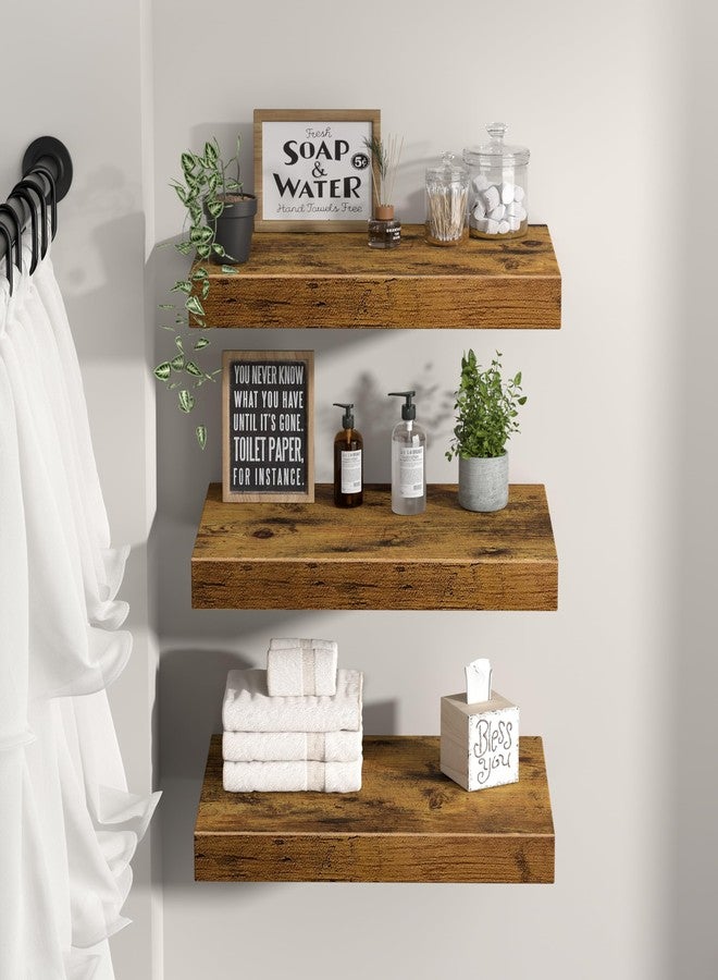 QEEIG 10" Deep Floating Shelves for Wall - 10 x 16 inch Book Shelf Bathroom Bedroom Kitchen Living Room Hanging Bookshelf Farmhouse Set of 3, Rustic Brown (025-40BN3) - Image 3