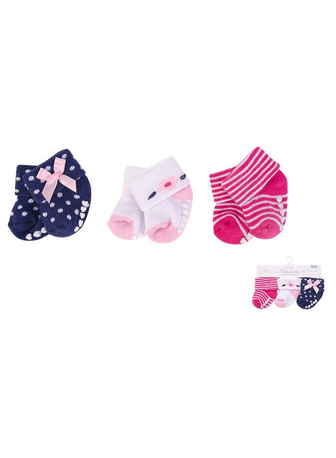 Little Treasure Baby Terry Socks With Non-Skid 3 Piece Polished  - Image 1